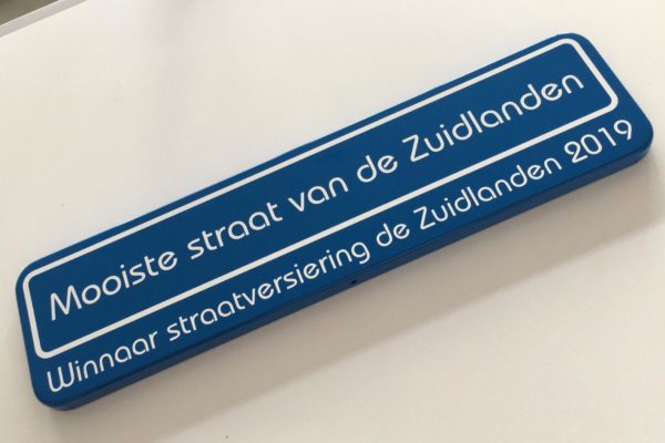 Bord winnaar mooiste straatversiering 2019